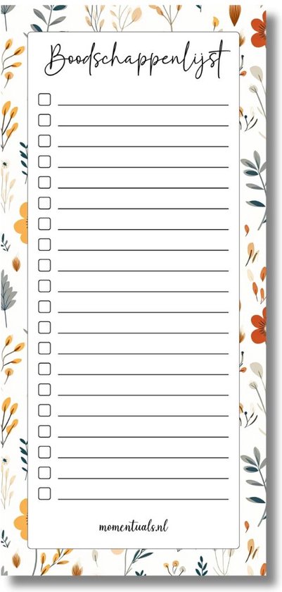 Momentuals - Boodschappenlijst - Boodschappenlijstje - Noteblock - Notitieblok voor Boodschappen - 1/3 A4 - 9,8x21cm - Spring Floral Collectie