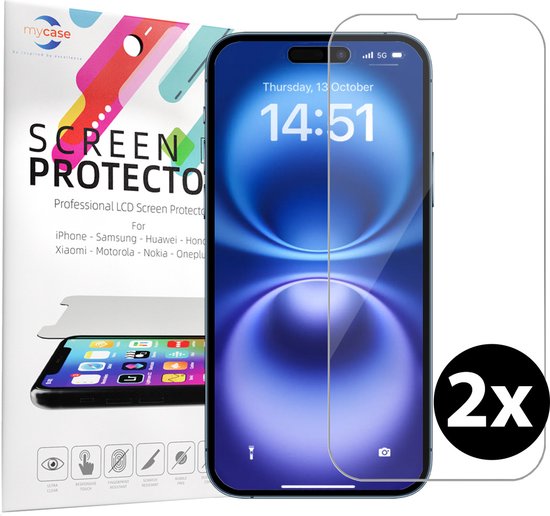 Screenprotector - Geschikt voor iPhone 16 Tempered Glass - 2 stuks Extra Sterk – beschermglas