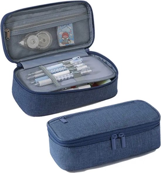 Foto: Akyol donkerblauwe etui etui voor meisjes etui zonder inhoud etui voor de middelbare school etui voor pennen en potloden etui met verschillende vakken