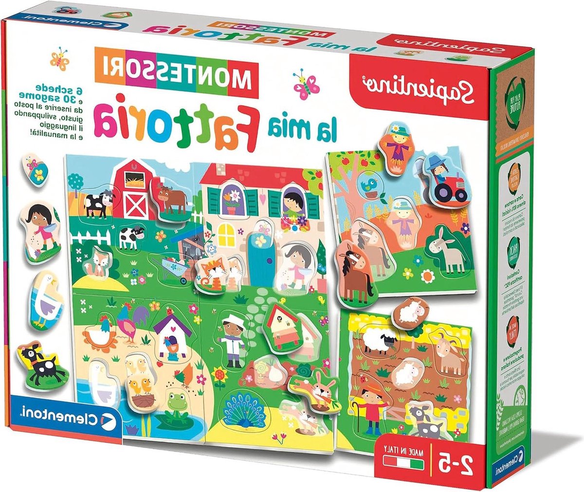 Educatief spel 2 jaar flashcards Montessori voorgevormde puzzel boerderijdieren Made in Italy kleur Italiano 16787
