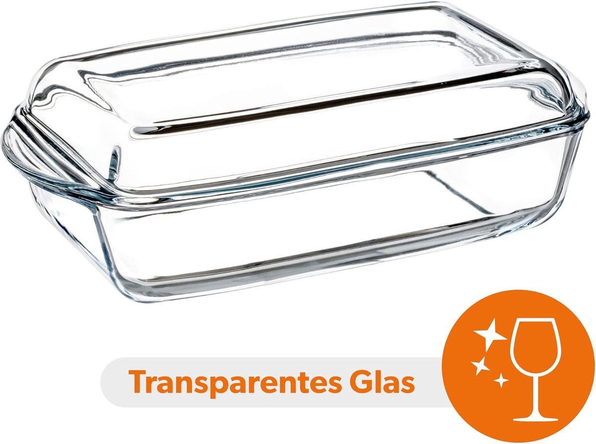 Glazen lasagneschotel, (28 x 18 x 5 cm) glazen ovenschaal met deksel, glazen ovenschaal rechthoekig (met deksel- 1,5 L