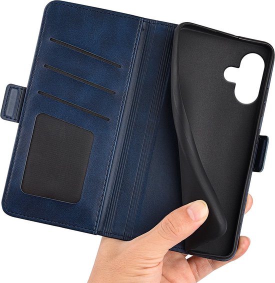 Mobiq - Étui portefeuille en cuir PU avec fermeture iPhone 16 Plus - bleu