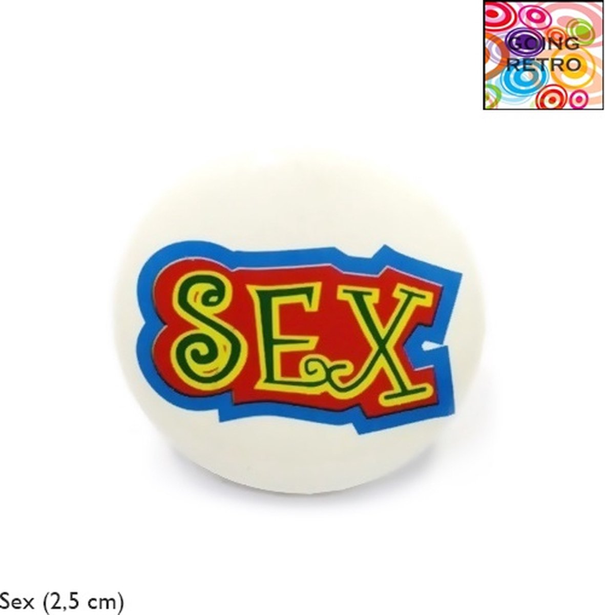 Going Retro® - Trendy Button Brôche - (05) Sex Multi colour – Wit – ca. 2,5 cm – Volwassenen Jeugd – Unisex – Casual - Thema Feest