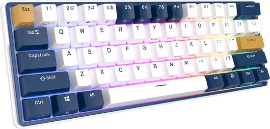 Royal Kludge RK61 Plus - Draadloos Toetsenbord - Mechanisch Gaming Toetsenbord - 61 Keys - RGB Keyboard - Sky Cyan Switches - Klein Blue