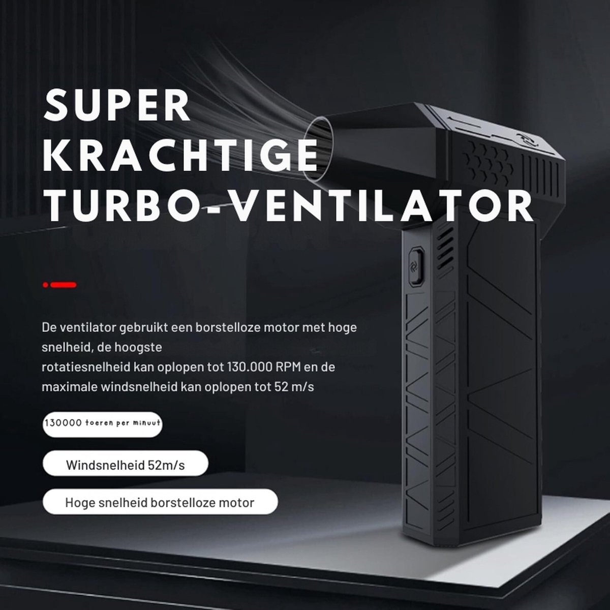 Souffleur Air Comprimé électrique - 130 000 Tr/min, 4 Vitesses, Batterie 5200 MAh, LED, Pour Nettoyage PC/voiture