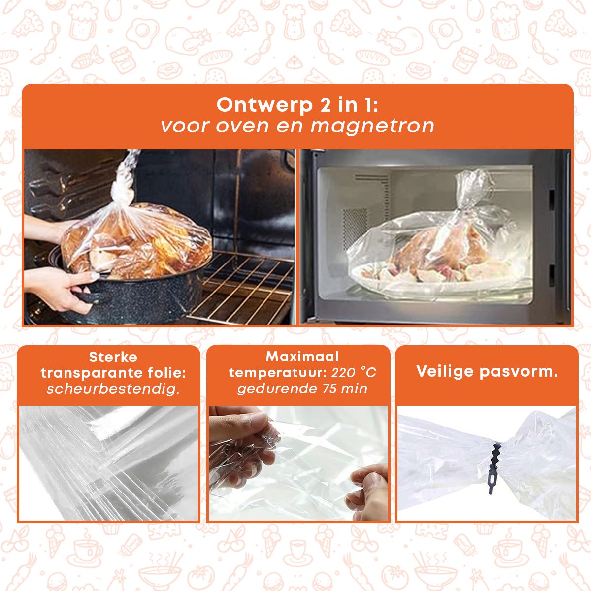 YUGN 50 Braadzakken Voor in de Oven – Braadzak 50 stuks – 2-in-1 Oven En Magnetron – Kookzak 38 x 24 cm – Inclusief sluitstrips - eBook toegang — afbeelding 5