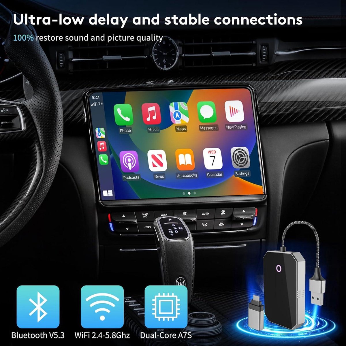 WODHMIEY Draadloze Auto-adapter – 2-in-1 Voor Android Auto En CarPlay – Plug-and-play – Automatisch Verbinden – Voor 800+ Voertuigen