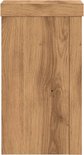 Houten plantenstandaard met een ladefront met houtnerf.