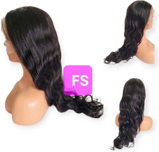 Frazimashop- Perruque brésilienne Remy 26 pouces - Vague brun foncé vrais cheveux humains - vrais hair humains 13x1 T - perruques avant en dentelle