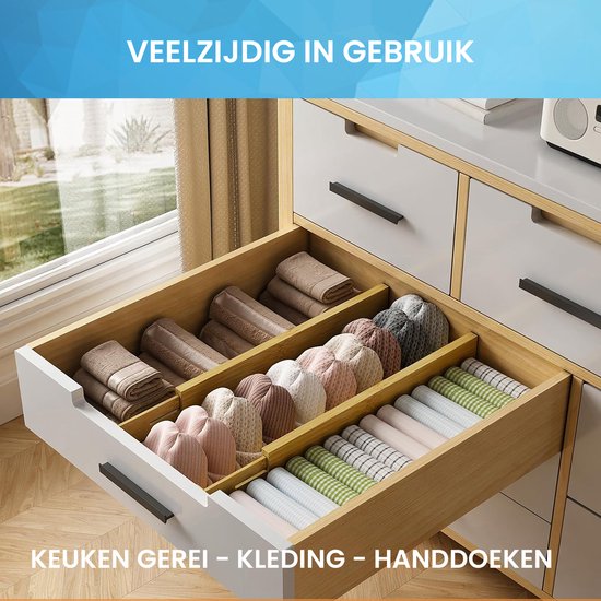 MDHAND Verstelbare Bamboe Ladeverdeler Set Van 4 - Duurzame Lade Organizer Voor Keuken, Kast En Bureau