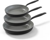 BE Living Essential 3-delige Koekenpannenset - Ø 20, 24 & 28 cm - Keramisch - PFAS vrij - Inductie - Zwart