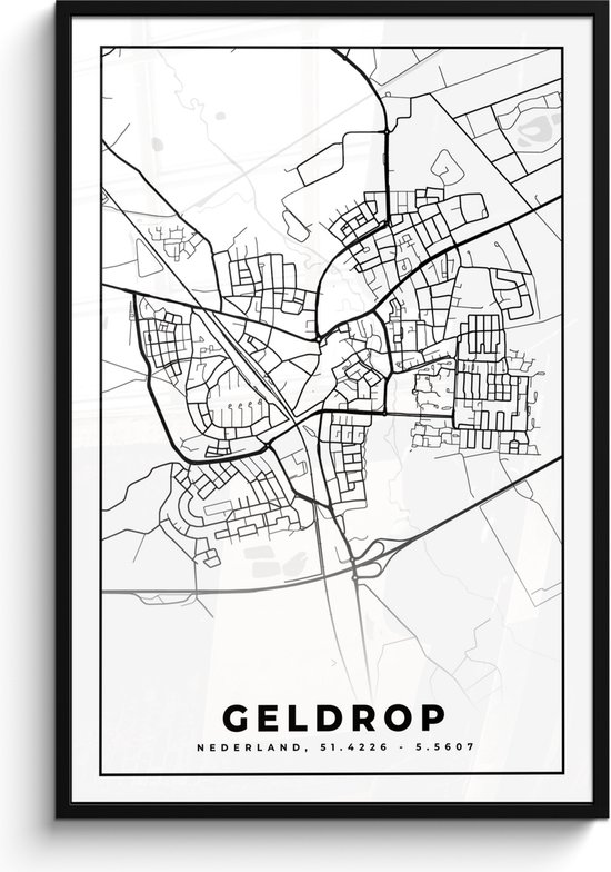 Cadre photo avec affiche - Carte - Geldrop - Zwart - Wit - 80x120 cm - Cadre pour affiche