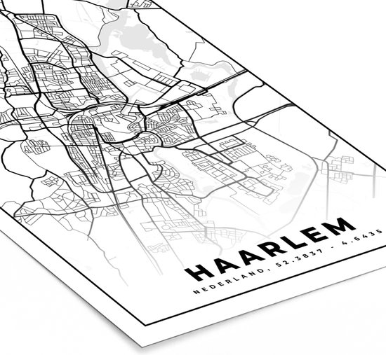 Affiche avec cadre Carte - Haarlem - Zwart - Wit - 60x90 cm