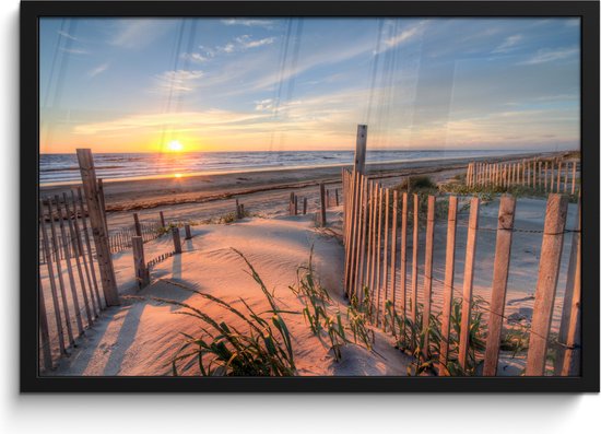 Cadre photo avec affiche - Plage - Mer - Dune - Coucher de soleil - Paysage - 60x40 cm - Cadre pour affiche