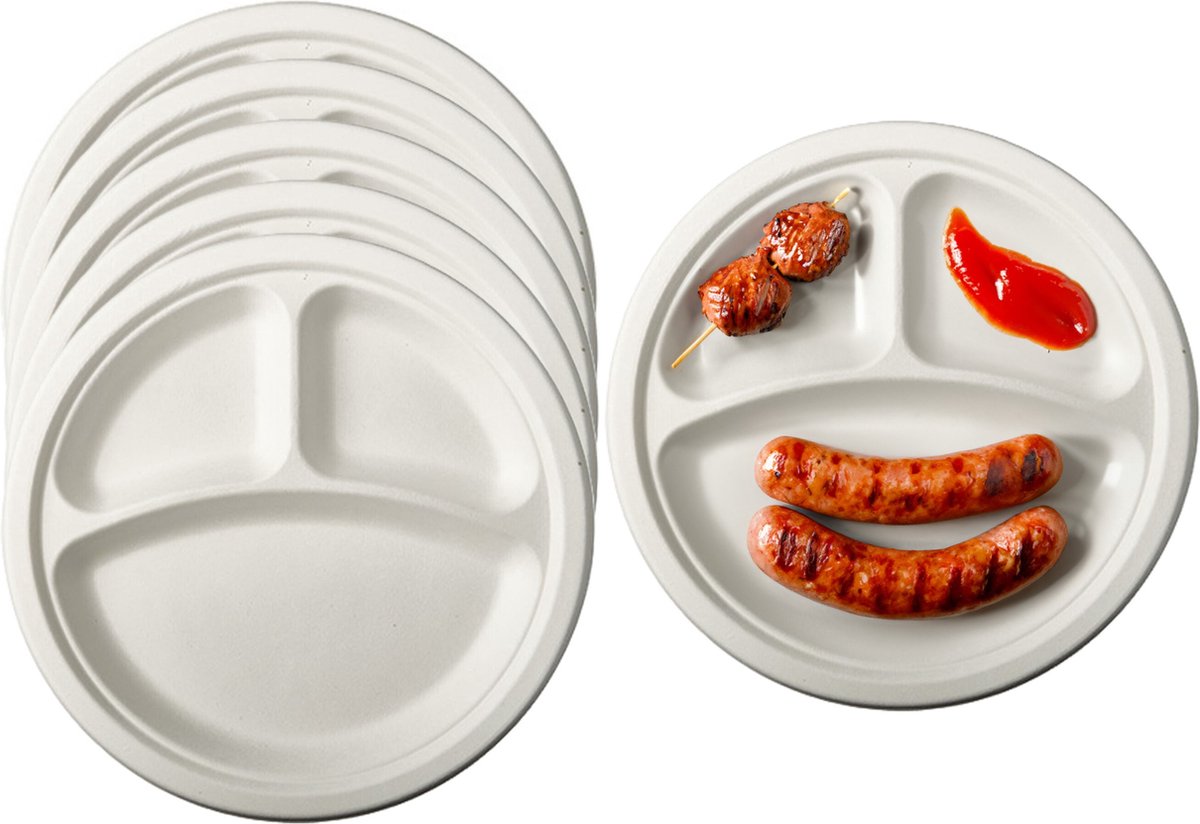 Pure BBQ/verjaardag wegwerp vakjesbordjes - 36x stuks - dia 23 cm - suikerriet - biologisch afbreekbaar