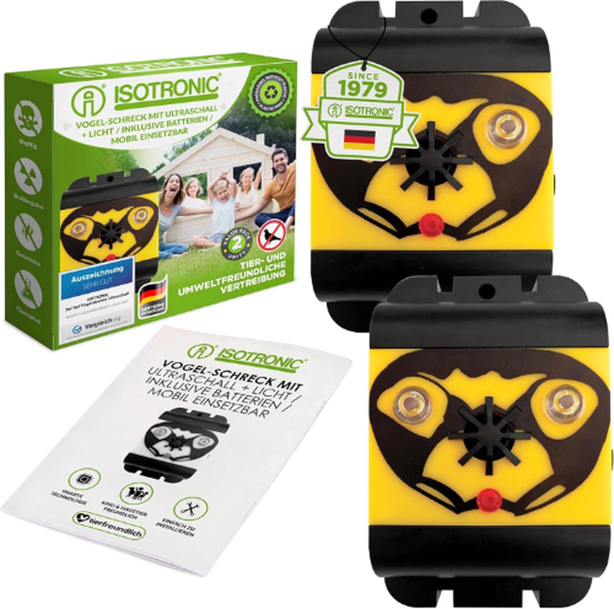 ISOTRONIC® Ultrasone Vogelverschrikker Deluxe - Duivenverjager - Vogelverjager - Duivenverjager Ultrasoon Geluid - Kraaien Verjager