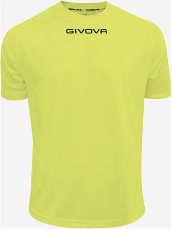 Een geel sportshirt met korte mouwen en het 'GIVOVA'-logo op de borst.