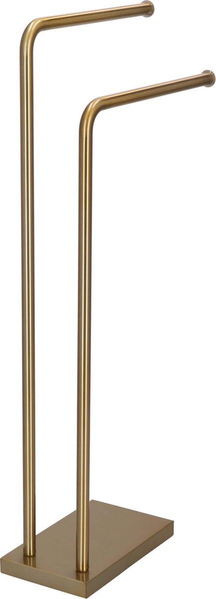 Porte-serviettes Autonome En Métal Doré 86 Cm - 2 Barres, Pied Stable Pour Salle De Bain