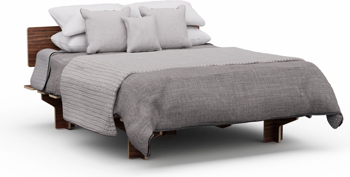 Blumfeldt Nordicaura dubbele Bedombouw - 140 X 200 cm - Robuust - Zonder gereedschap - Eucalyptushout - Berging - Eik