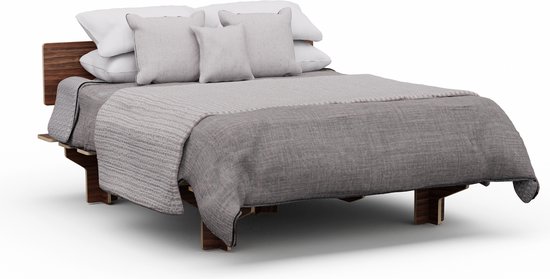 Cadre de lit double Blumfeldt Nordicaura - 140 X 200 cm - Robuste - Sans outils - Bois d'eucalyptus - Rangement - Chêne