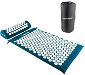 Tunturi Spijkermat met kussen - Acupressuur - Meditatie Mat - Acupunctuur Set - Massage en Ontspanning - 68x42x2 cm - Petrolblauw