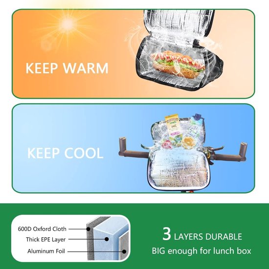 Handlebar Bag for Bicycle Mobile Phone Holder - 6.8 Inch Cool Bag Keeps Food Hot or Cold - Frame Bag Accessories for MTB Road Bike van Lruvdox — afbeelding 3