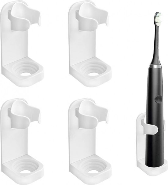 Foto: 4x elektrische tandenborstelhouder houder tandenborstel bpa vrij anti slip wandmontage sterke hechting draagbaar zelfklevend zonder boren wit geschikt voor oral b toothbrush universeel