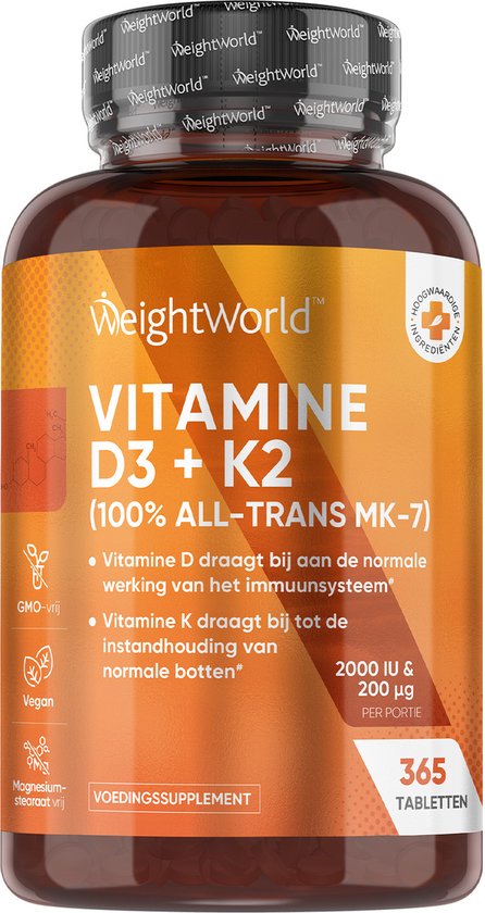 Foto: Vitamine d3 k2 mk 7 tabletten 2000 ie 75 mcg 365 tabletten voor 1 jaar voorraad vitamine d supplement van weightworld