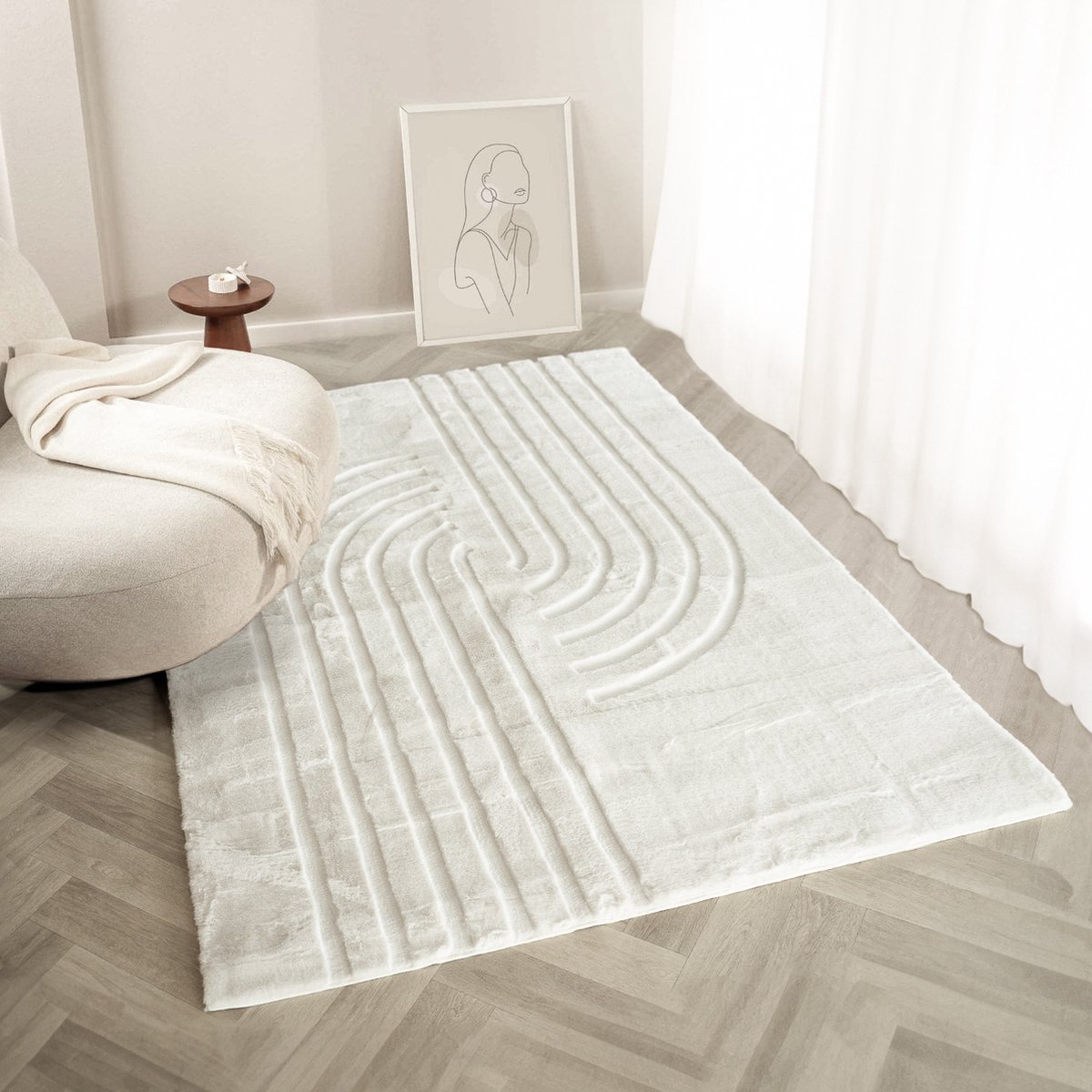 flycarpets Japandi hoogpolig vloerkleed - Bohemian Arches Crème - Woonkamer tapijt - 200x290 cm Creme