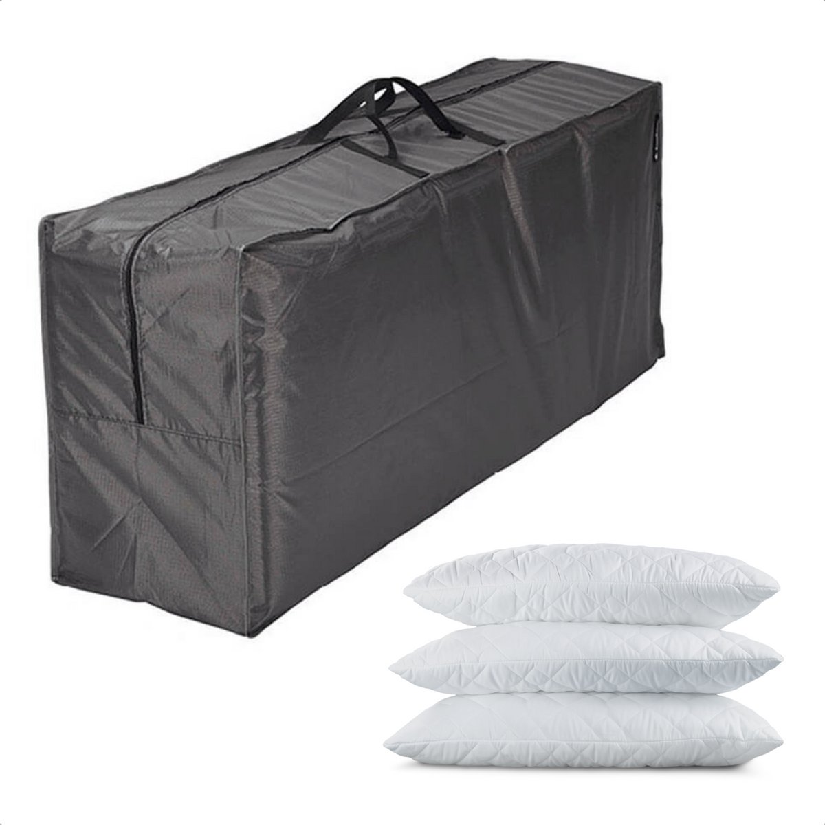 Afdekhoes voor Tuinstoelkussens - Kussentas Bescherming - Tuinkussen Hoes - 210D Polyester + PU Coating - Zwart - 4 tot 6 Kussens - Met opbergzak met Rits