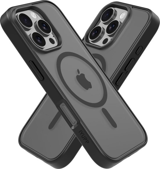 IYUPP Hoesje Geschikt voor iPhone 16 Pro Hoesje - Geschikt voor MagSafe - Shockproof Back Cover - Mat Zwart Transparant