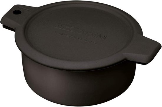 Foto: Multifunctionele magnetron grillpan met deksel 1 liter gecoat gietijzer en siliconen handgrepen zwart 26 x 20 x 9 centimeter