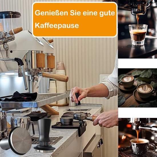 Koffietamper 58 mm met schaalinstelling, espresso tamper met 2 veer auto rebound, Ripple Base roestvrij staal, koffiestamper 58 mm met houten handvat, barista tamperset voor cafés en koffieliefhebbers