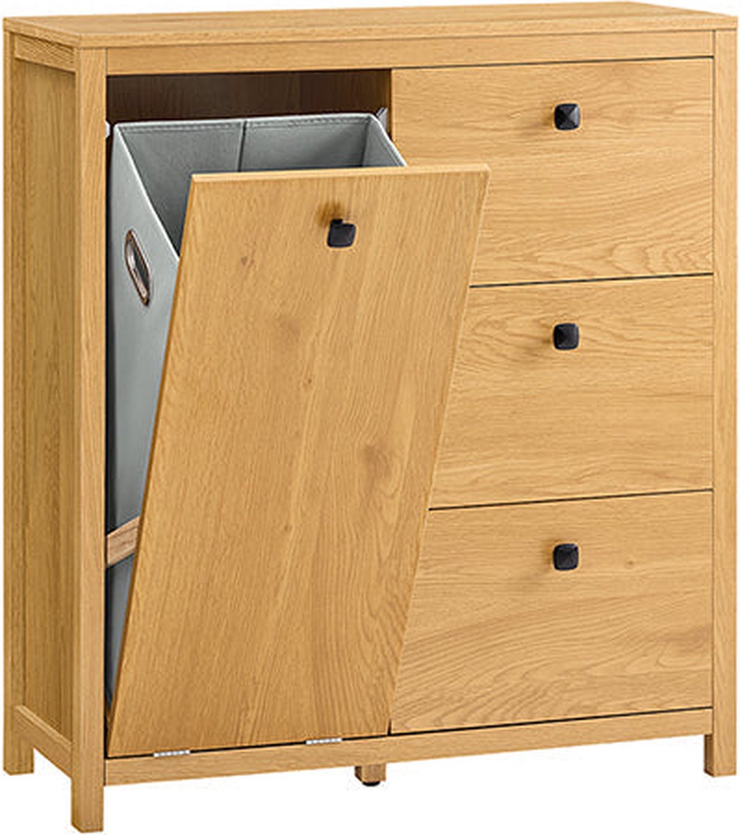 Goedkoopste Wasmandenkast - Linnenopberger - Sorteervakken - Vochtbescherming - 80cm x 90cm x 35cm - WitGrijsGeel