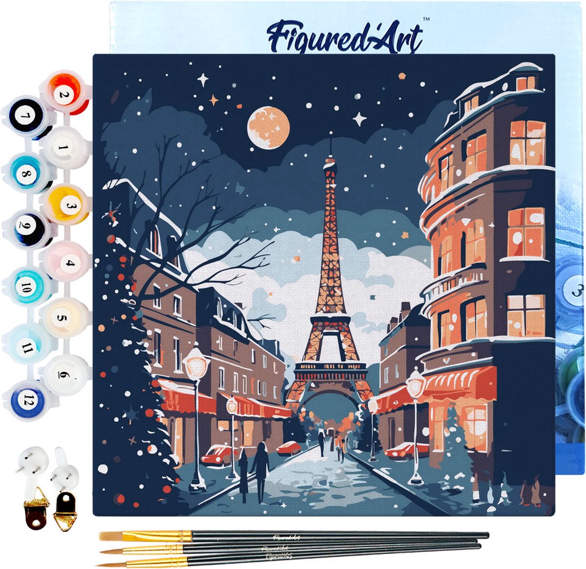 Figured'Art Mini Schilderen op Nummer Volwassenen 20x20cm met lijst Kerst in Parijs - Klein Formaat Creatieve Hobby Kit DIY Art Nummer Compleet