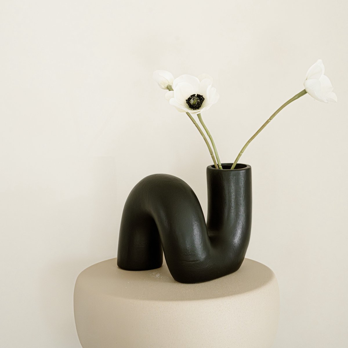 Indore Home - Kronkel Vaas - Bloemenvaas - Woonkamer decoratie - Vaas Zwart - gebogen vaas - buis vaasje