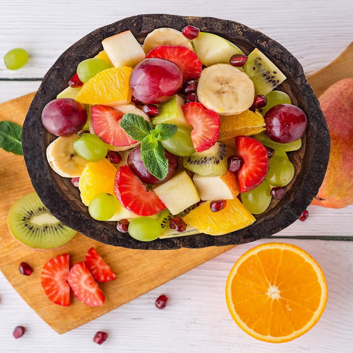 Fsc acacia houten fruitschaal 23 cm - saladeschaal rond - slakom - schaal - serveerschaal voor fruit of salades - 23x23x10 cm - online kopen? | Korting tot 30