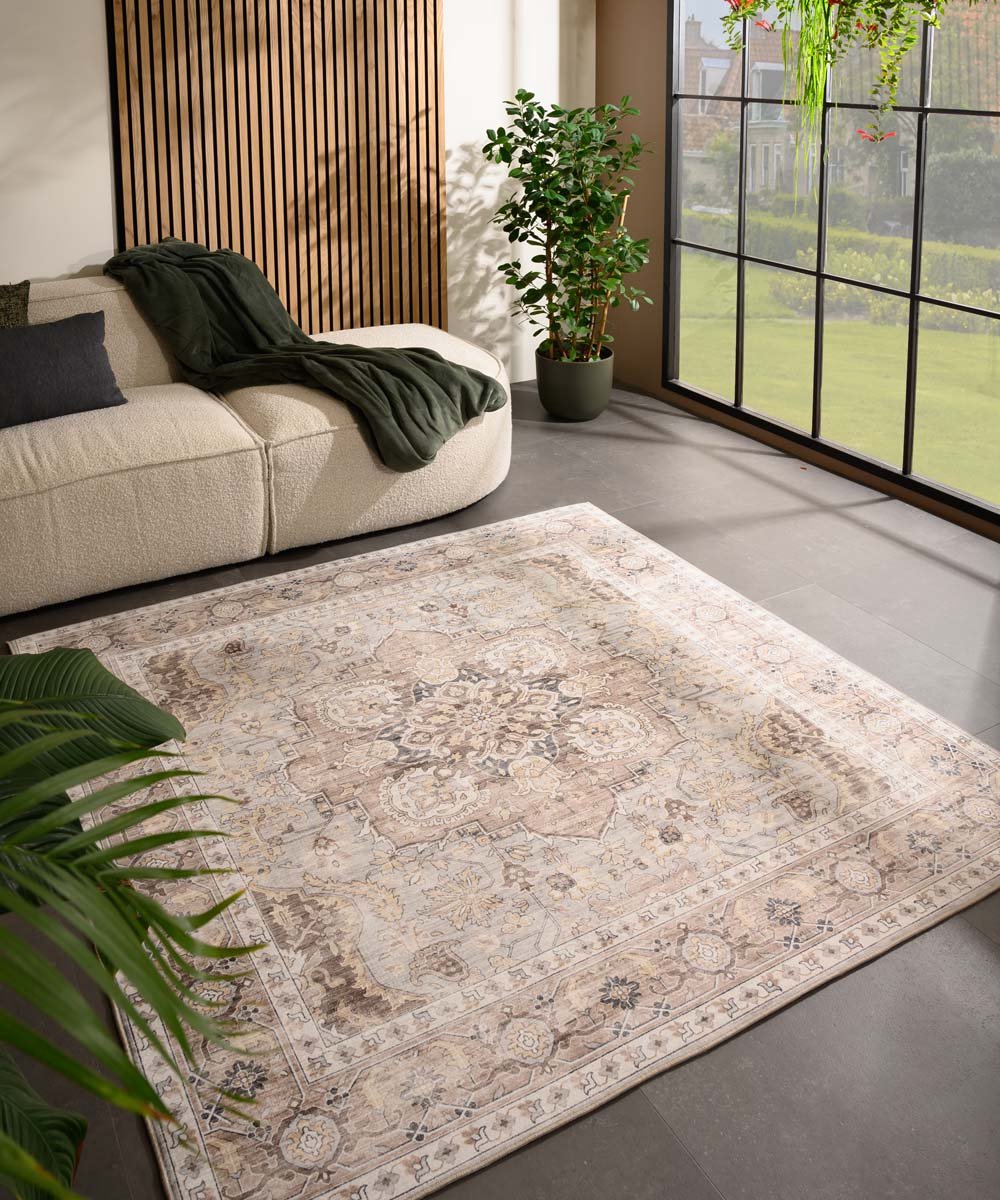 Buitenkleed vierkant Vintage - Valenca Fino lichtgrijs/beige 230x230 cm