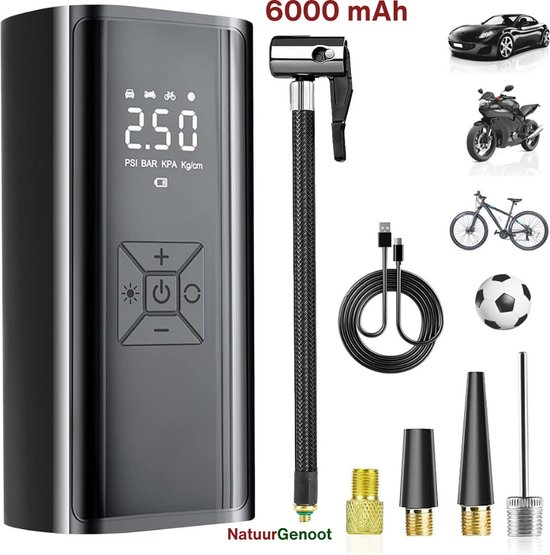 Pompe a velo electrique NatuurGenoot Compresseur d air sans fil Batterie 6000 mAh. bol