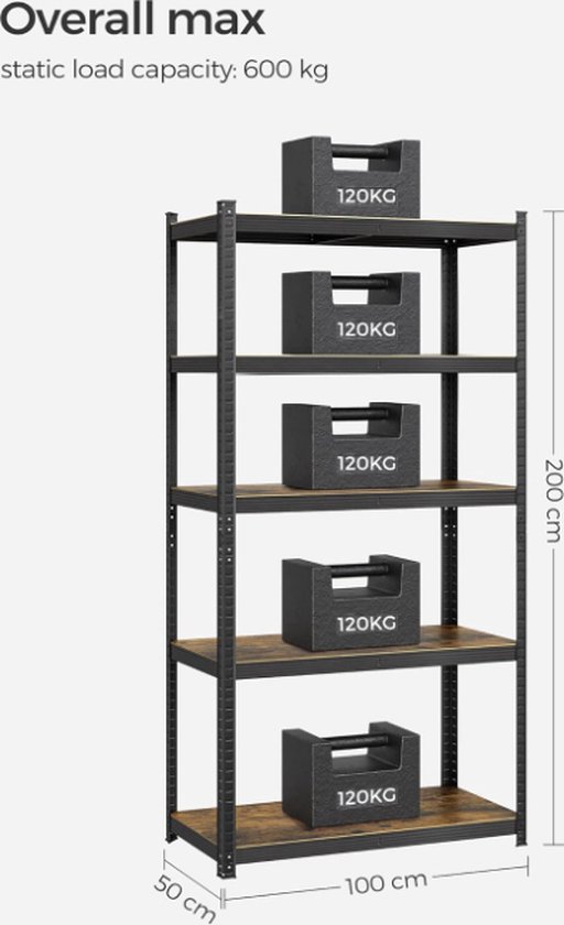 MIRA Home - Opbergkast - boekenkast - Bruin - metaal - 50x100x200