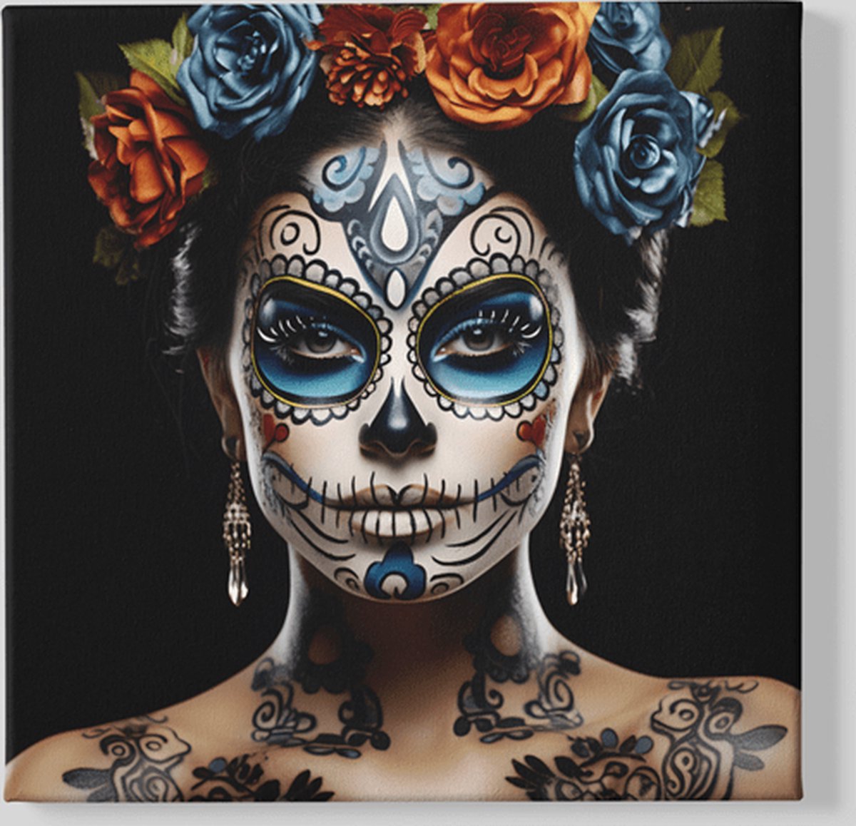 Trendex Global Vierkant Canvas Schilderij - Wanddecoratie - Dia de Los Muertos - 100x100x2 cm Kleurrijk