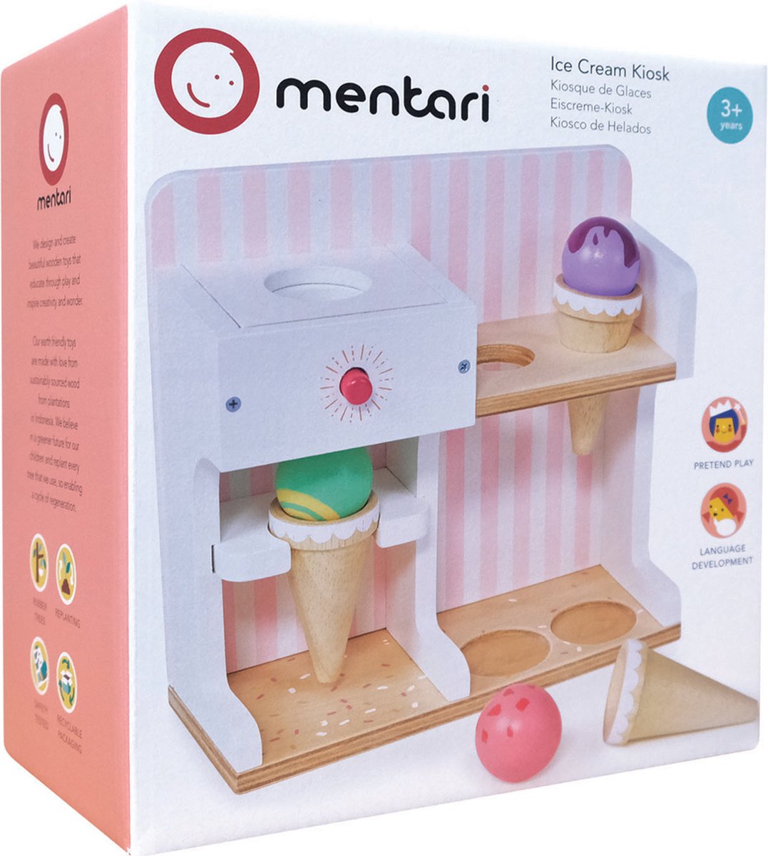 MENTARI Winkeltje - Ijskiosk - 20X8,5X18,5Cm - Met 3 Bolletjes En 3 Hoorntjes - 3 Jaar