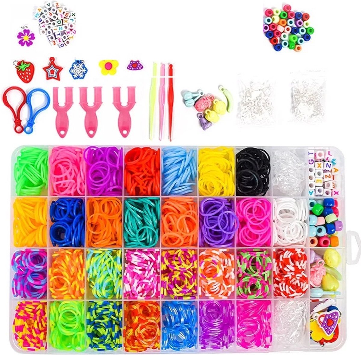 WiseGoods Luxe Loombandjes Set - Loom Bandjes - Hobby Accessoires - DIY - Sieraden Maken - Loomen - Cadeau - Elastieken - 1400stk