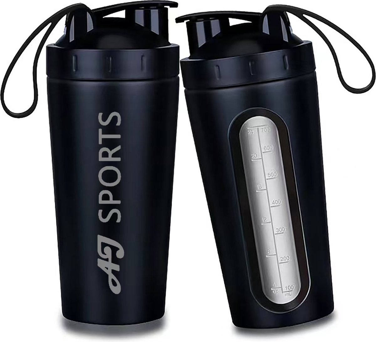 Goedkoopste AJ-Sports Premium RVS Shakebeker - Bidon - Metalen Shake beker - Shaker - Proteine shaker - 700 ml - Fitness - Inclusief Blenderbal - BPA vrij - Mat Zwart