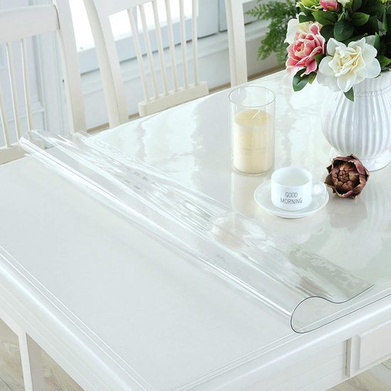 Protège table 100x220 cm - Épaisseur 1,7 mm - Transparent - Imperméable et résistant aux rayures - Facile à nettoyer - Nappe à découper sur mesure