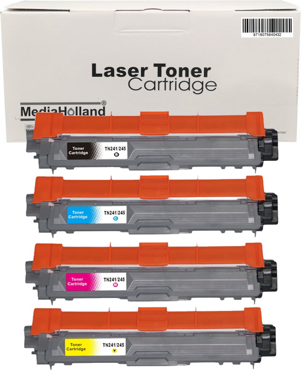 MediaHolland - Huismerk Toner TN-245 TN-241 geschikt voor Brother Laser Printers - Zwart, Cyaan, Magenta en Geel - Toners Cartridges - Zwart: 2500 Pagina's & Kleur: 2200 Pagina's