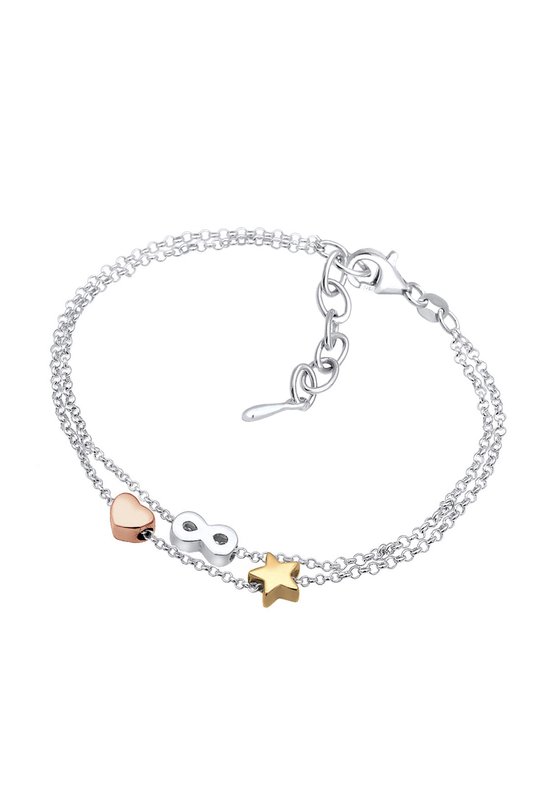 Elli Armband dames Infinity hart sterren Tri-Color in 925 sterling zilver, 16 cm, Zilver, Geen edelsteen Elli Armband dames Infinity hart sterren Tri-Color in 925 sterling zilver, 16 cm, Zilver, Geen edelsteen
