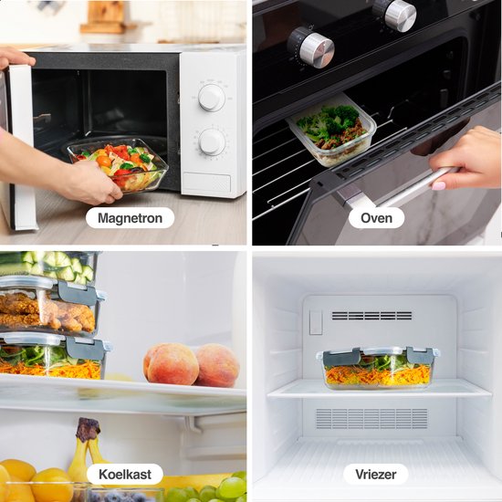 Vivid Green Récipients de Prep de repas – Set de Boîtes de conservation avec couvercle – Micro-ondes – Récipients de congélation – Hermétique – 1 L – Glas – 6 pièces