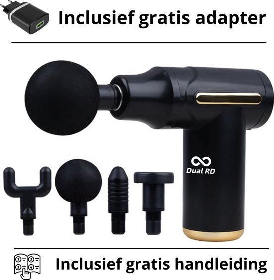 Dual R&D Massage Gun Mini Draadloos Zwart met 4 Opzetstukken - Dual - €34,95