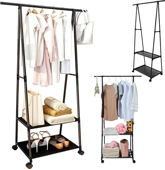 Draagbare Kledingkast Bamboe Hanger Draagbare Oversized Kledingrek Opbergdoos Voor Entree En Slaapkamer Ontwerp (log Kleur) Garderobe Opbergkast (Maat: L) marriage